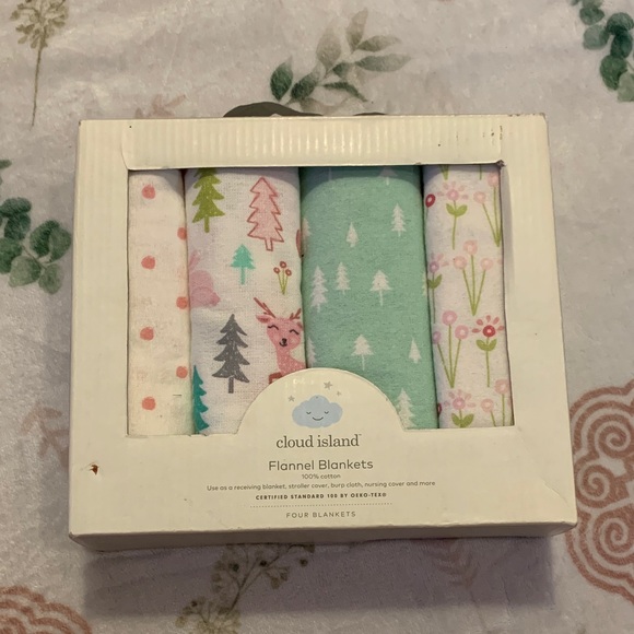 Cloud Island Flannel Blankets - Pink, Green, White - Picture 1 of 1